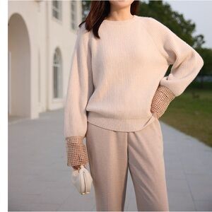Italian Lora & Festa 100% Cashmere Knit Sweater with Intricate Cuff Detailing